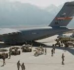 C-17 Globemaster III parked on desert airfield ramp