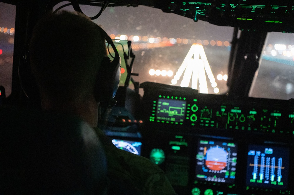 C-17 pilot at controls during flight operations