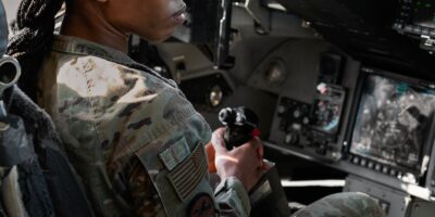 C-17 Globemaster III pilot preparing for takeoff