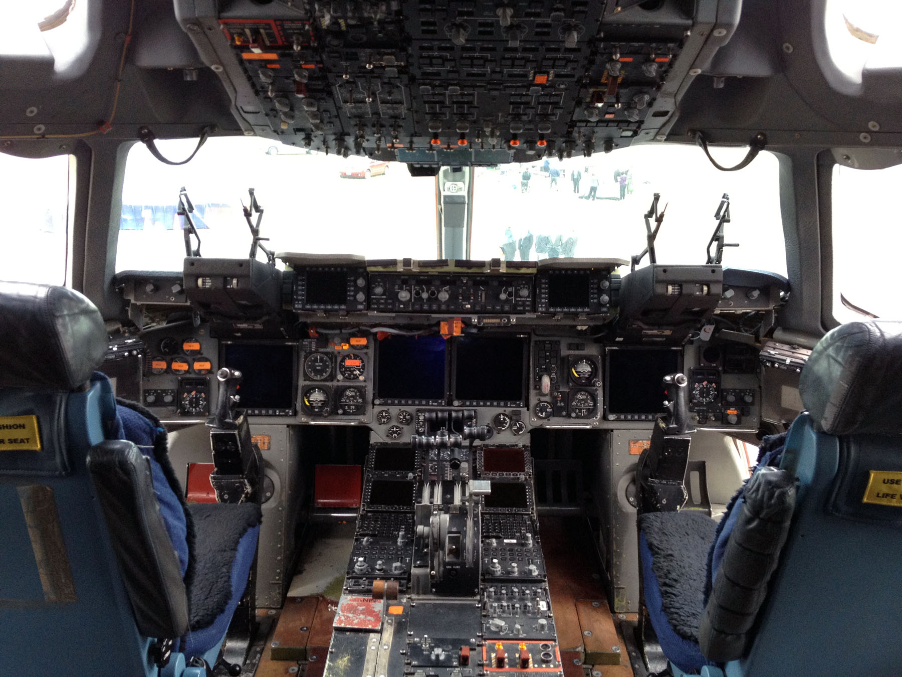 C-17 Globemaster III cockpit showing advanced avionics and flight controls