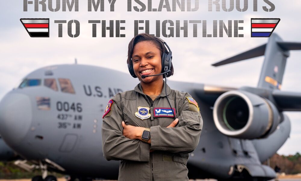 C-17 loadmaster poses in front of Globemaster III