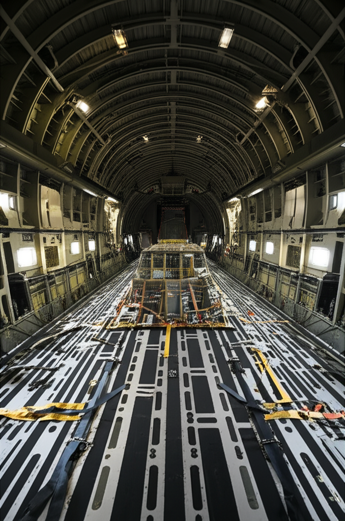 C-17 Globemaster III interior cargo hold showing massive transport capacity