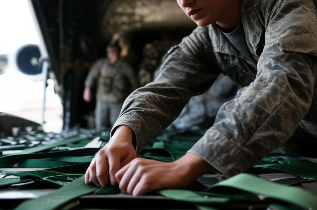 C-17 loadmaster preparing for military aviation training and career path