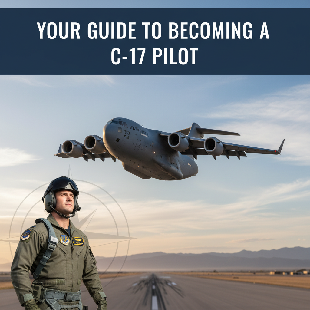 Professional blog header image for article titled: Your Guide to Becoming a C-17 Pilot. High quality, relevant imagery, clean composition.