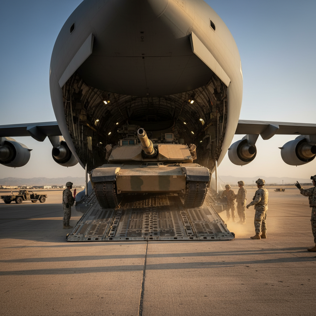 M1A2 Abrams tank being loaded into